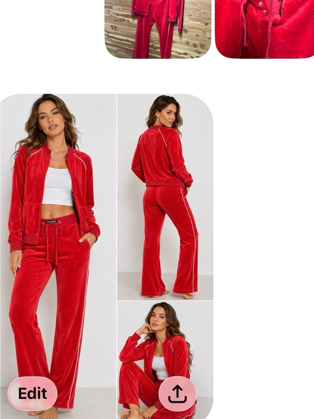Velour Track Pants & Jacket Set - Red